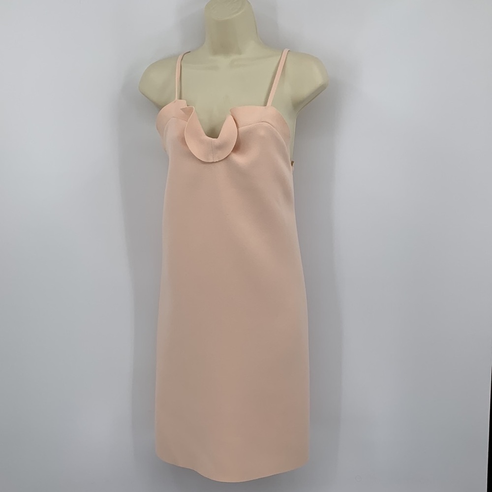 Carven slip dress sheath shift peach pink ruffle strap blush 36 4